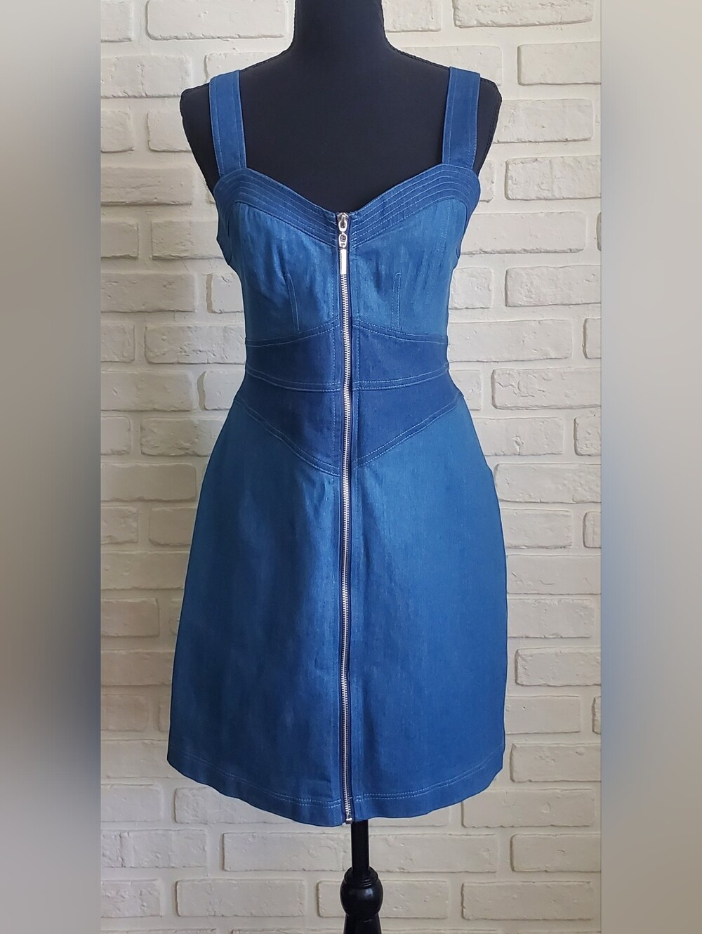 Betsey Johnson Zip Front Sweetheart Bustier Denim Mini Dress Size 12 - Picture 2 of 14